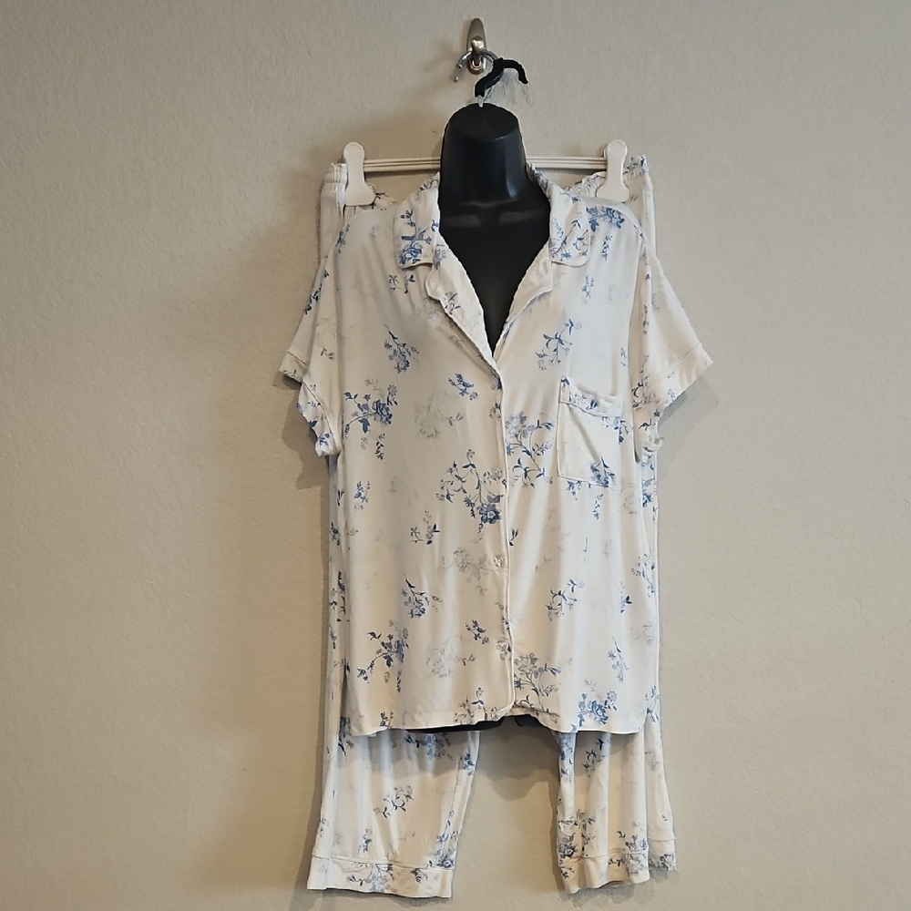 LOFT | Women's White Blue Floral Soft Model Loungewear Pajama Set Sz XXL